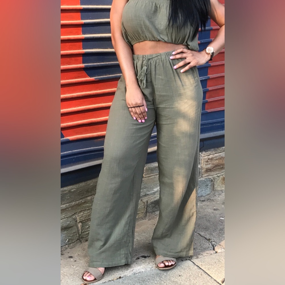 Green fashionova wide leg pants  with drawstring 1XL
